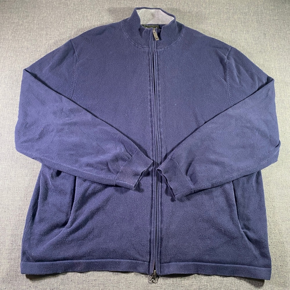 Eddie Bauer Mens XL Full Zip Sweater Cardigan Cotton Blend Blue Knit